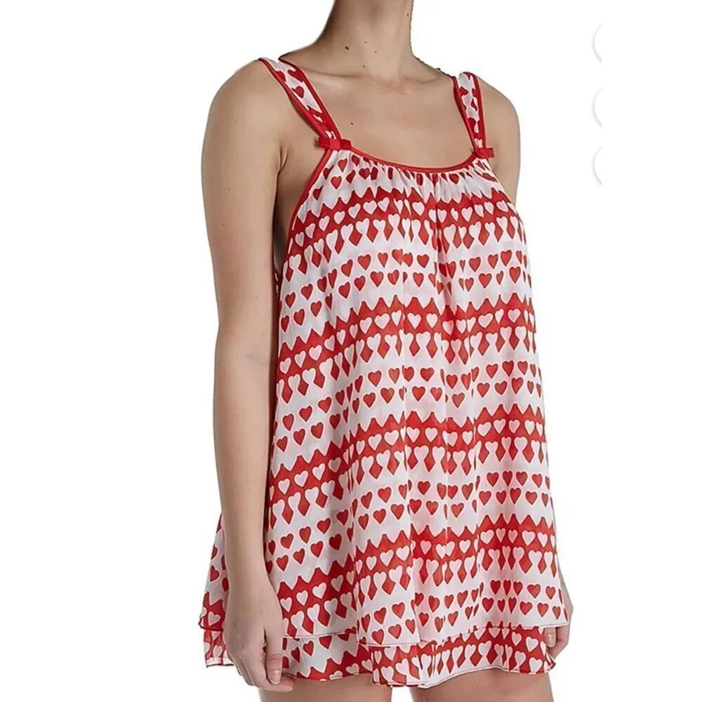 Kate Spade Dream A Little Dream Hearts Crinkle Chiffon Chemise Nightie Women M